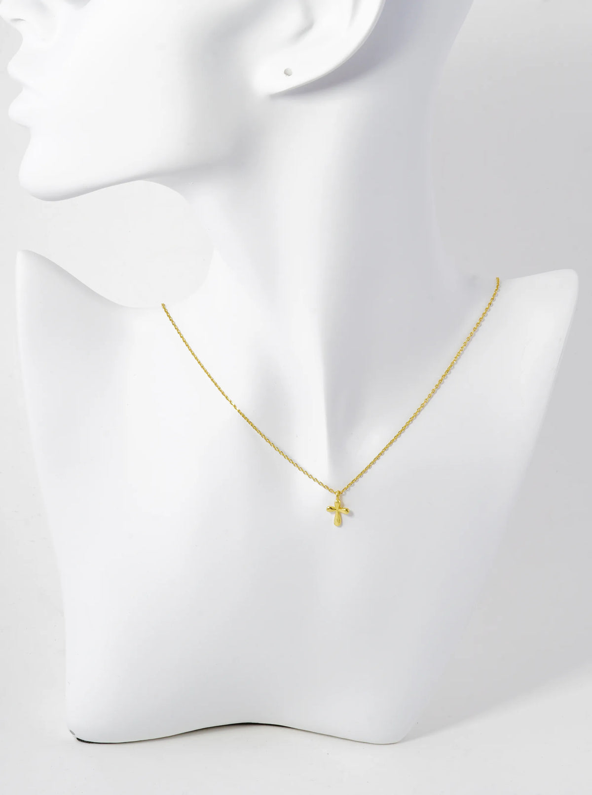 18K Gold Dipped Brushed Tiny Brass Cross Pendant Necklace