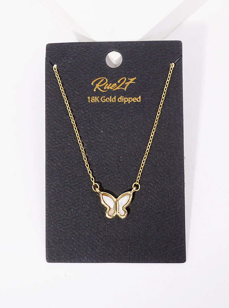 18K Gold Dipped Butterfly Mother Of Pearl Pendant Necklace