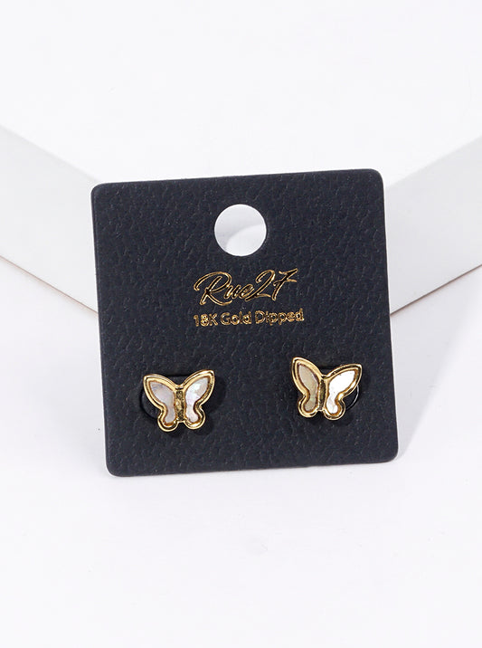 18K Gold Dipped Butterfly Mother Of Pearl Stud Earrings