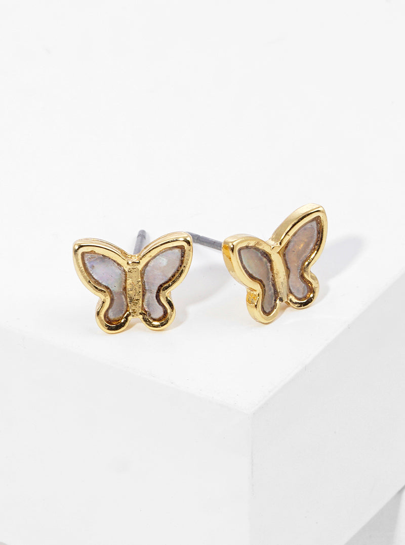 18K Gold Dipped Butterfly Mother Of Pearl Stud Earrings