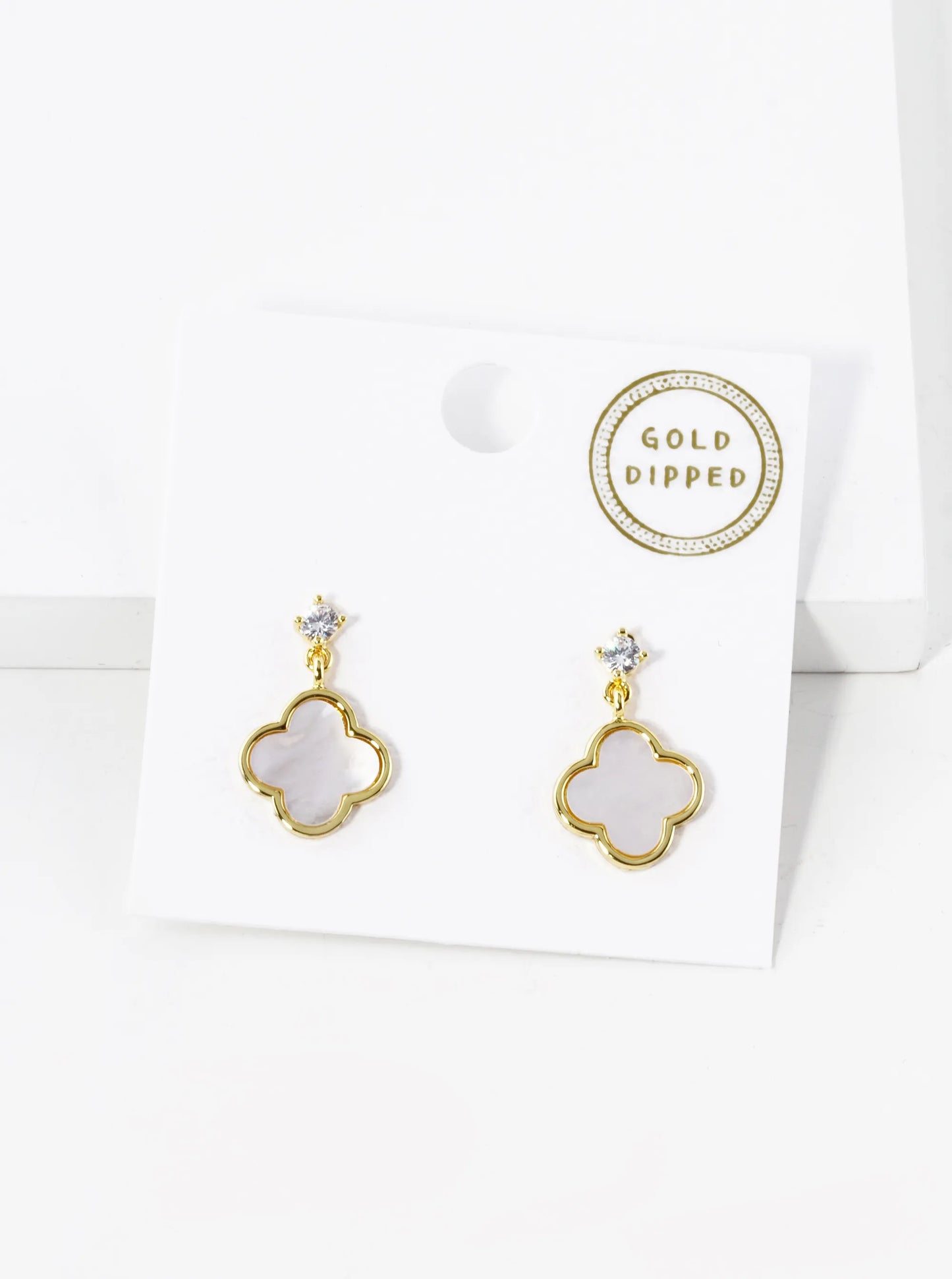 18K Gold Dipped CZ 12mm Quatrefoil Drop 925 Sterling Sliver Post Earrings