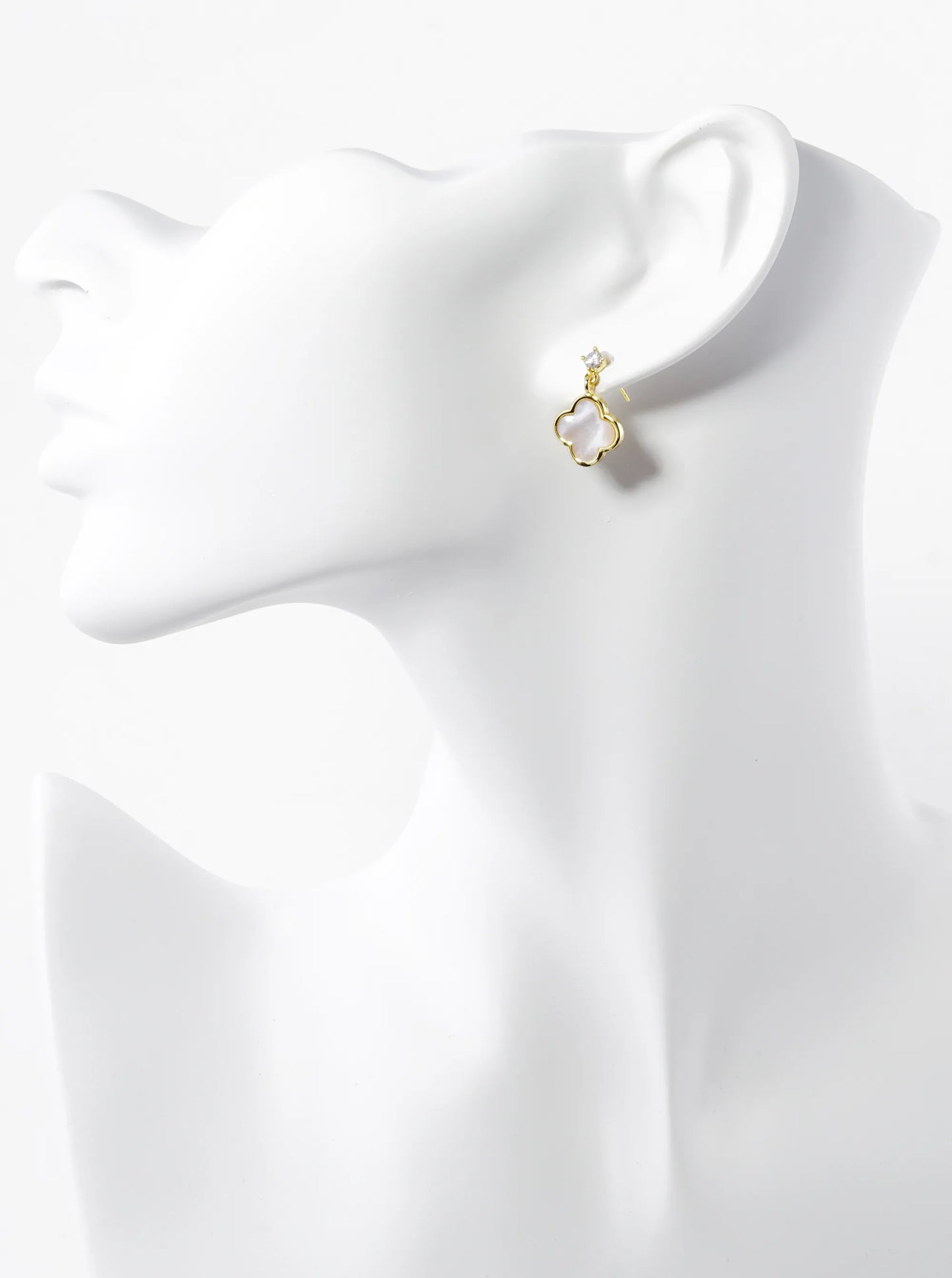 18K Gold Dipped CZ 12mm Quatrefoil Drop 925 Sterling Sliver Post Earrings