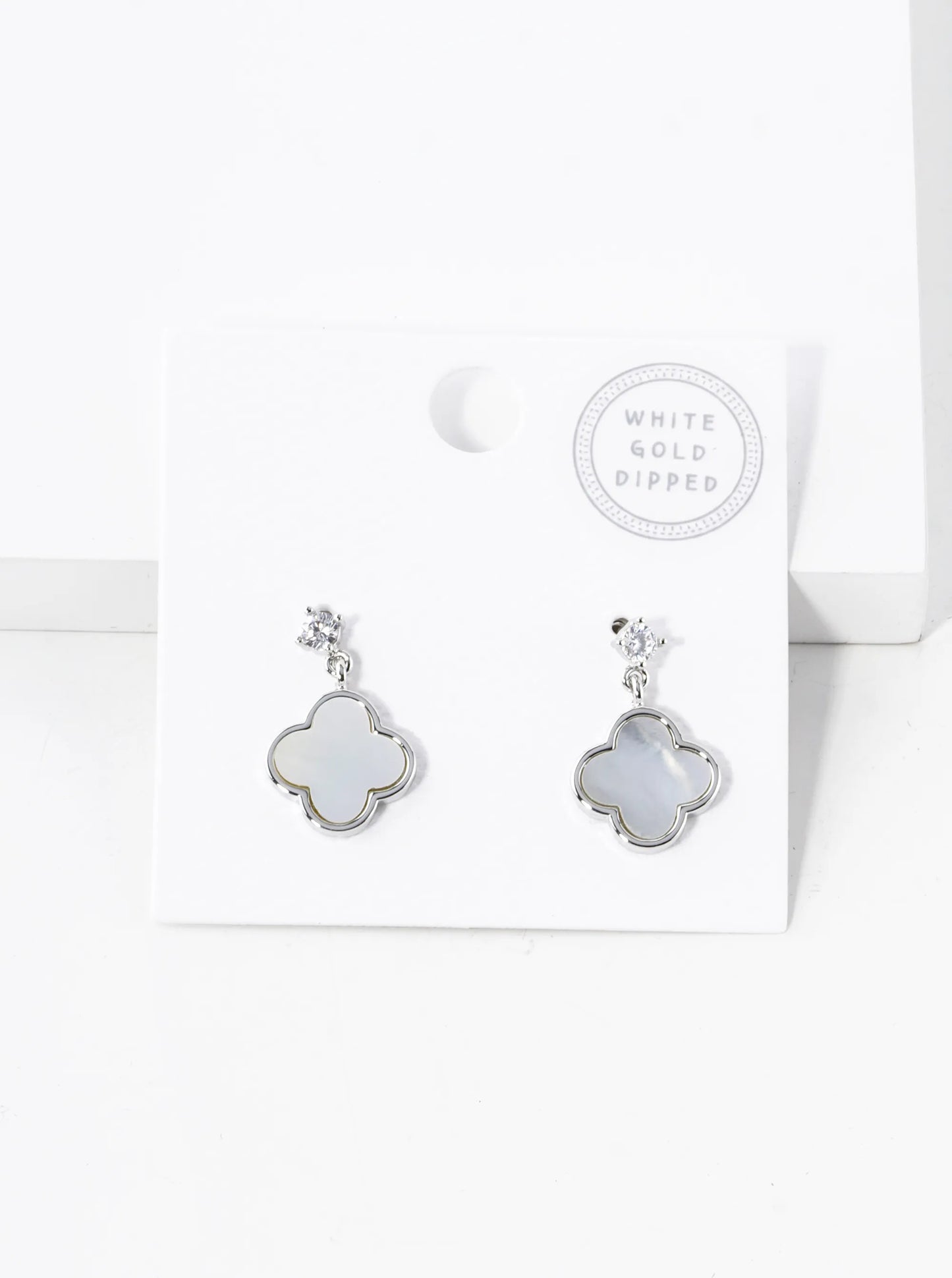 18K Gold Dipped CZ 12mm Quatrefoil Drop 925 Sterling Sliver Post Earrings