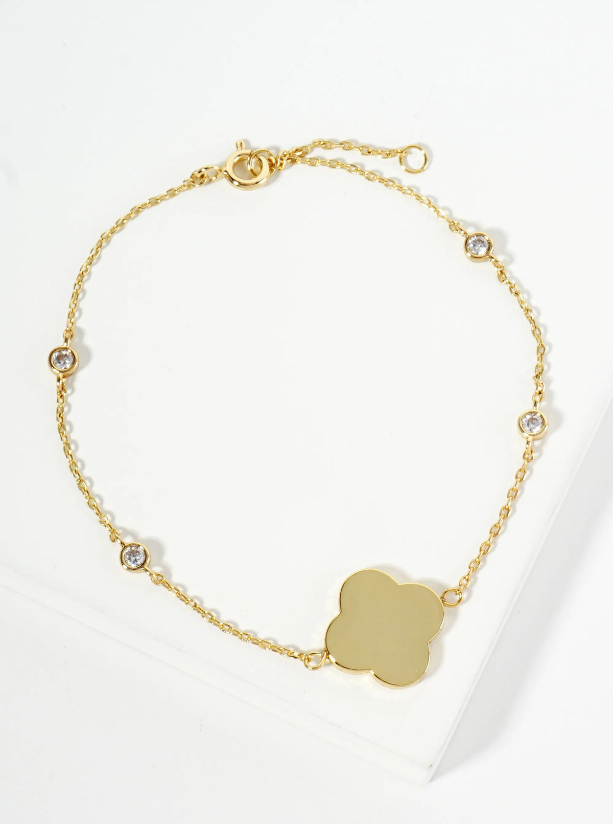 18K Gold Dipped CZ 14mm Quatrefoil Chain Bracelet