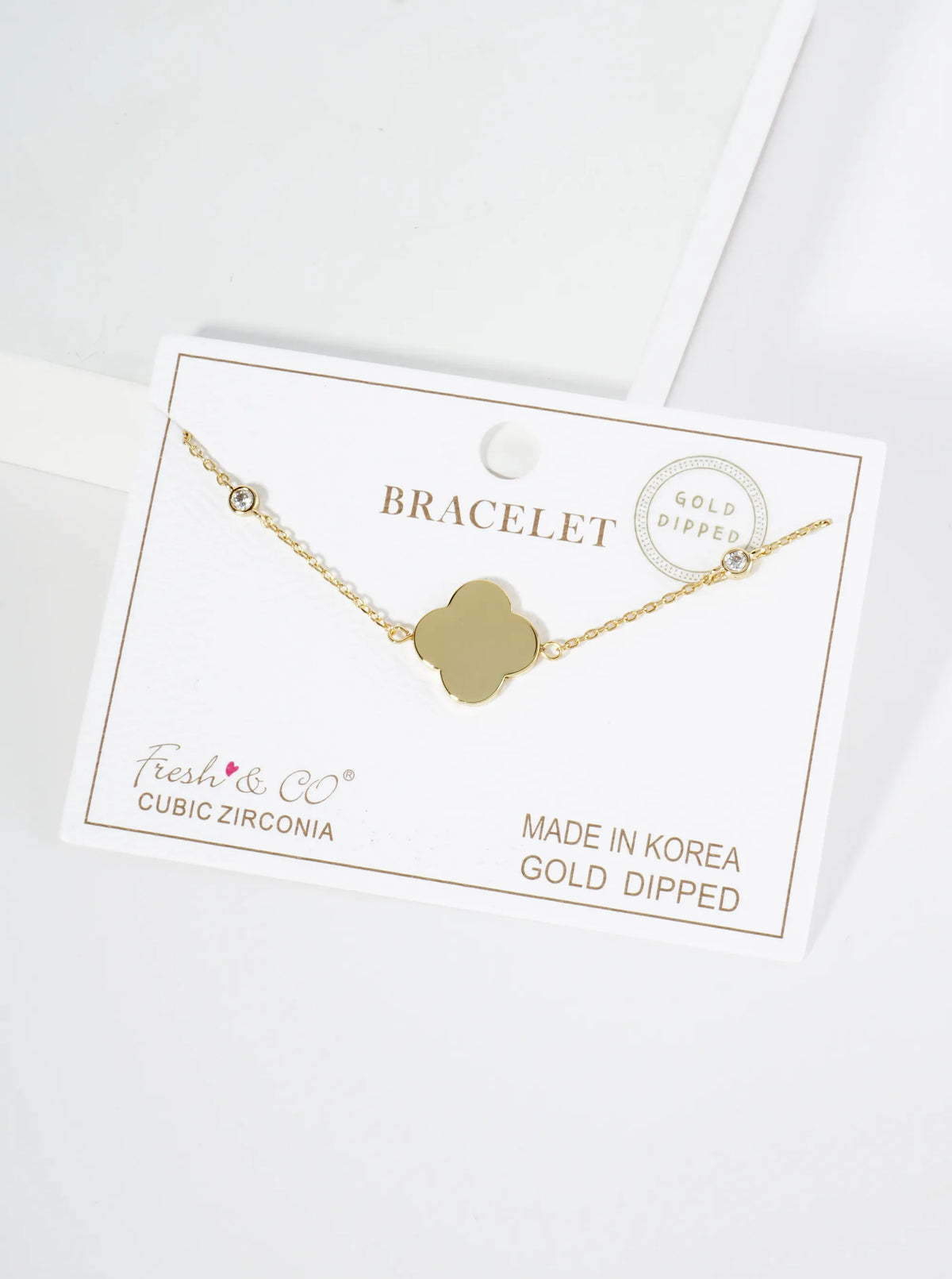 18K Gold Dipped CZ 14mm Quatrefoil Chain Bracelet