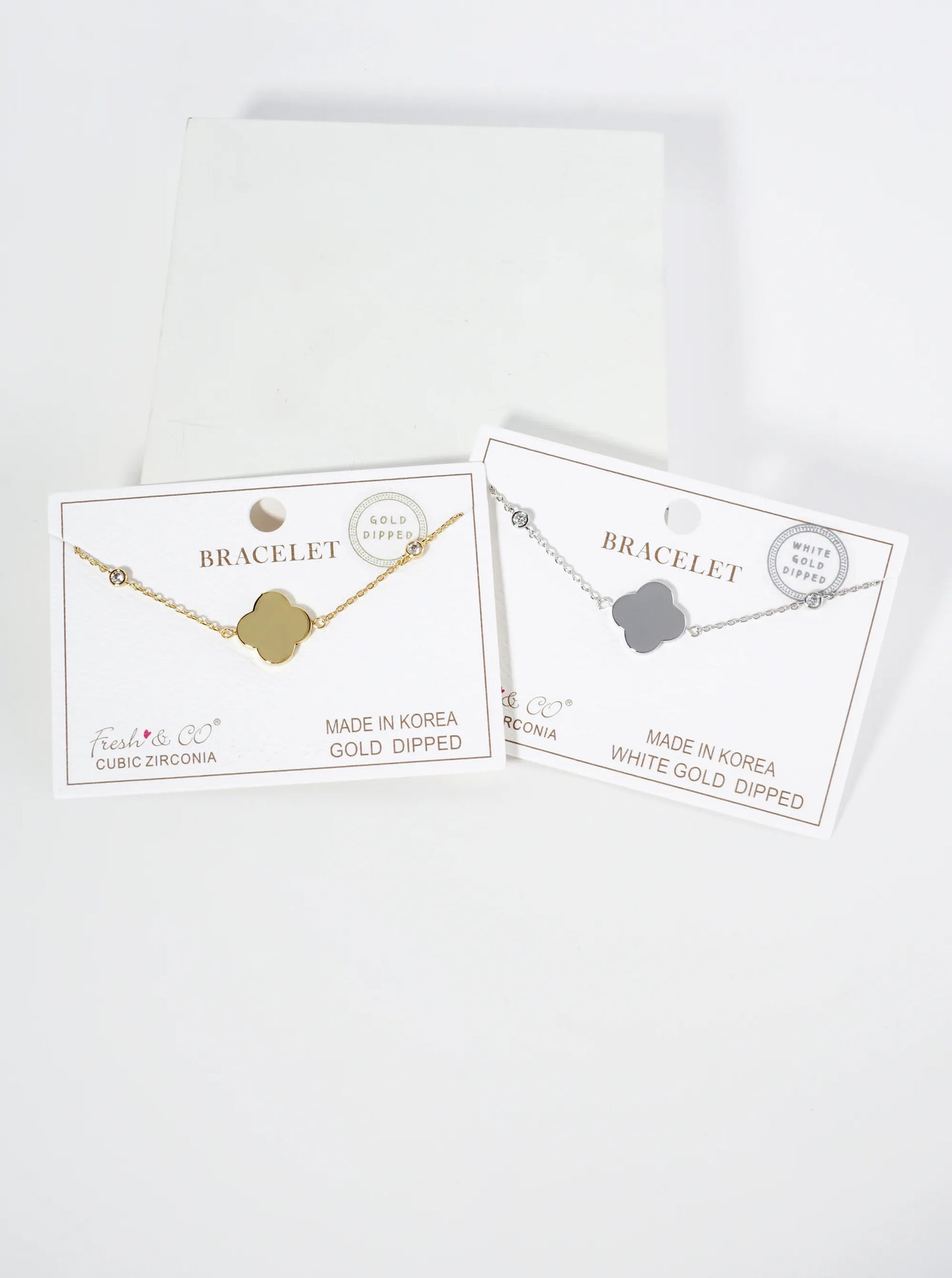 18K Gold Dipped CZ 14mm Quatrefoil Chain Bracelet