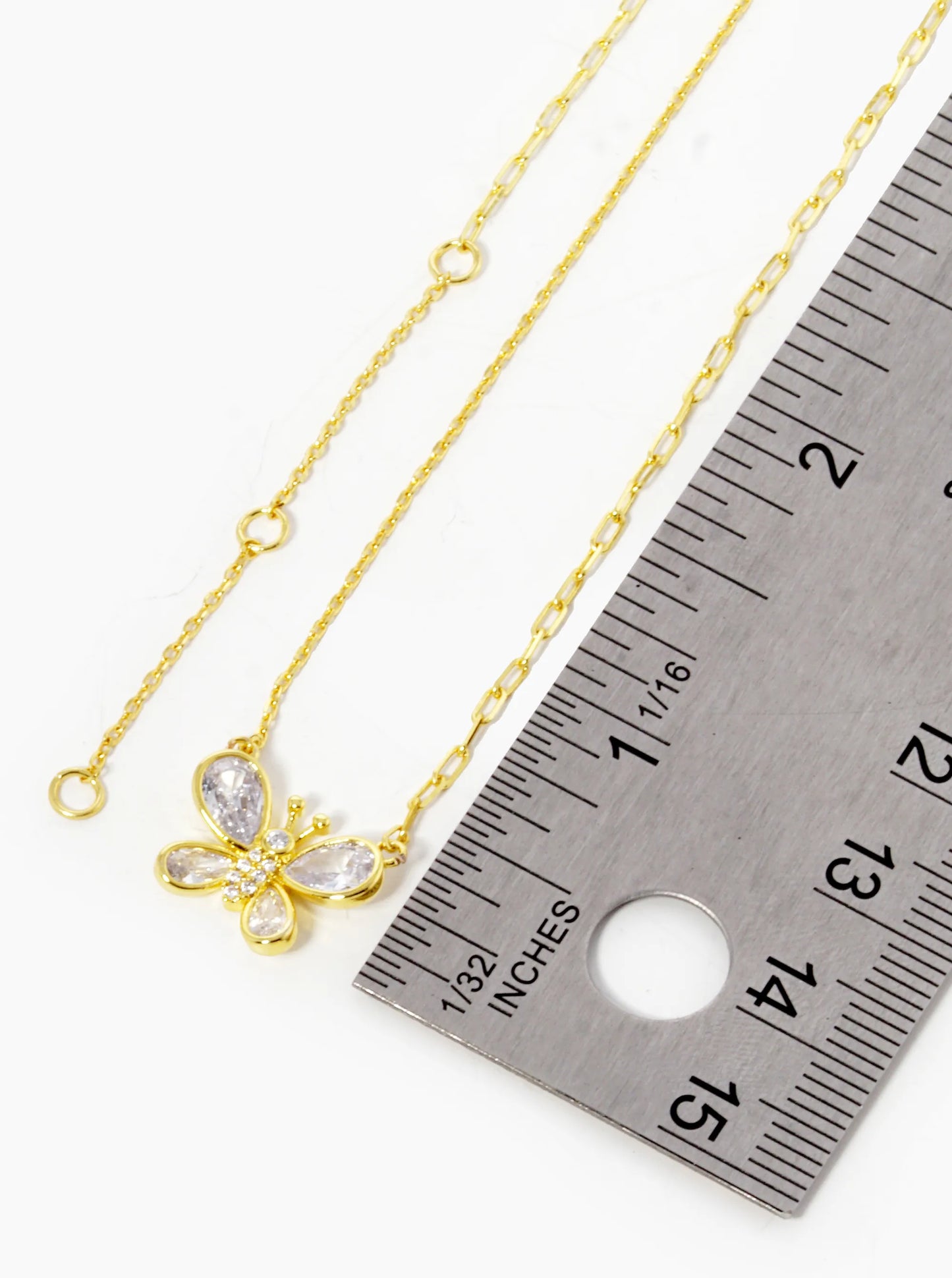 18K Gold Dipped CZ Butterfly Pendant Necklace