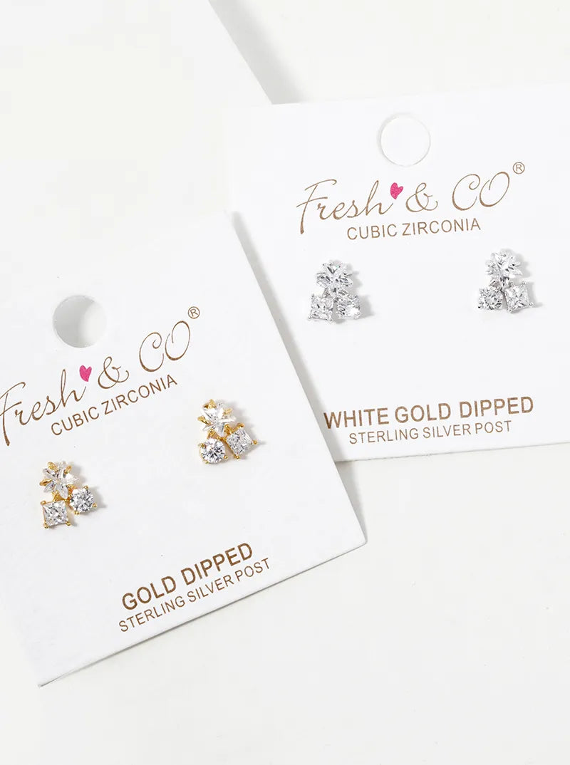 18K Gold Dipped CZ Cherry Shape Stud Earrings