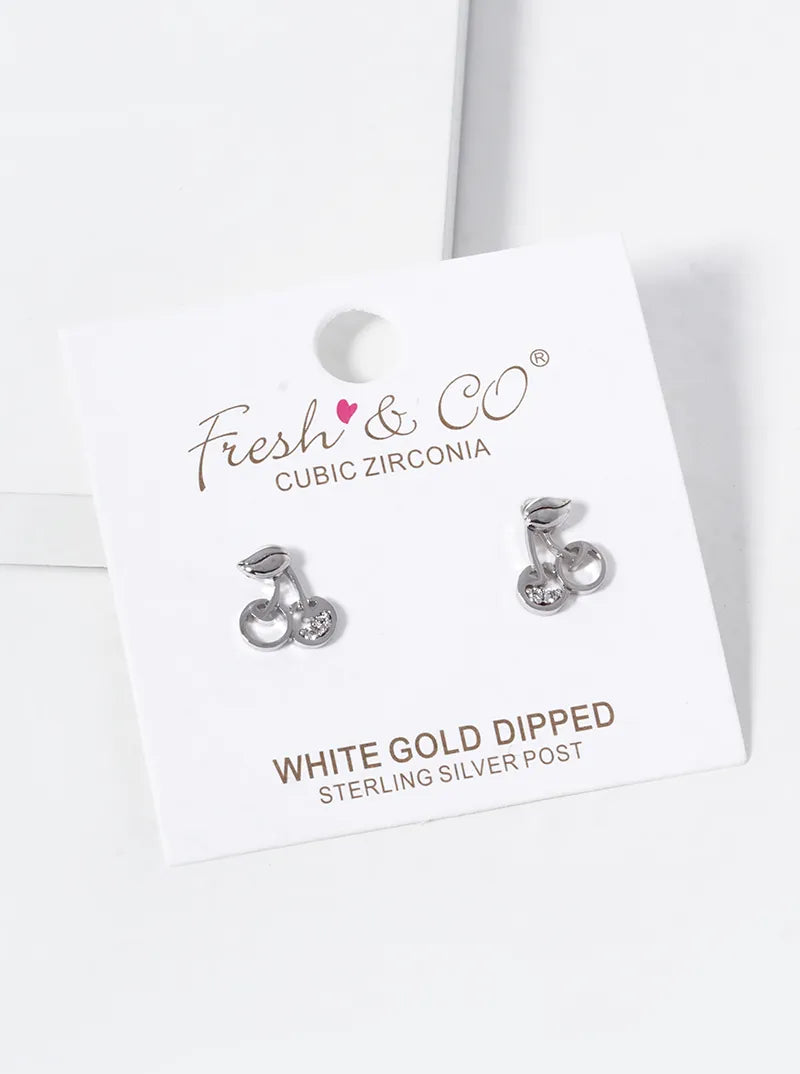 18K Gold Dipped CZ Cherry Stud Earrings