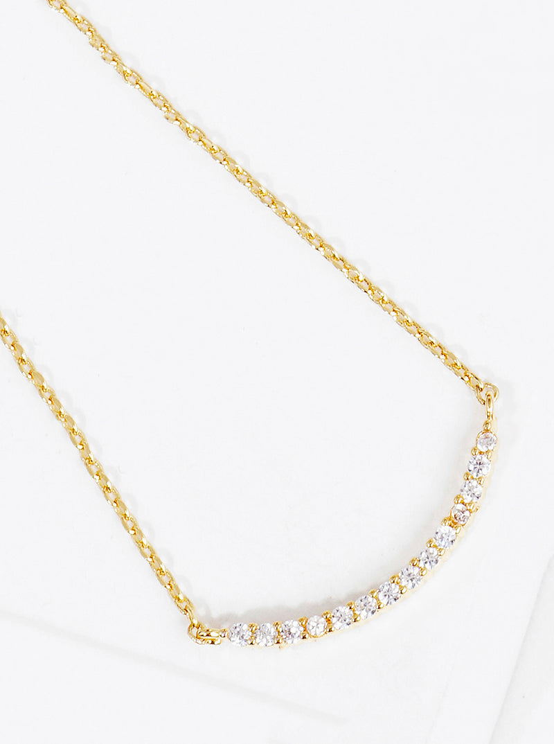 18K Gold Dipped CZ Curved Bar Pendant Delicate Necklace
