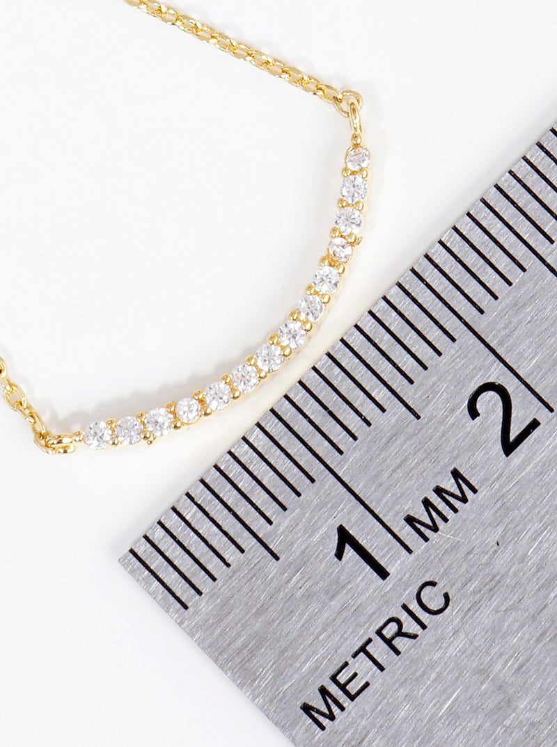 18K Gold Dipped CZ Curved Bar Pendant Delicate Necklace