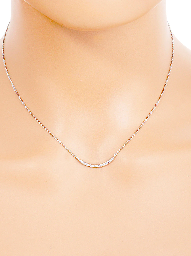 18K Gold Dipped CZ Curved Bar Pendant Delicate Necklace