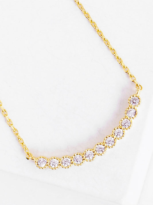 18K Gold Dipped CZ Curved Bar Pendant Delicate Necklace