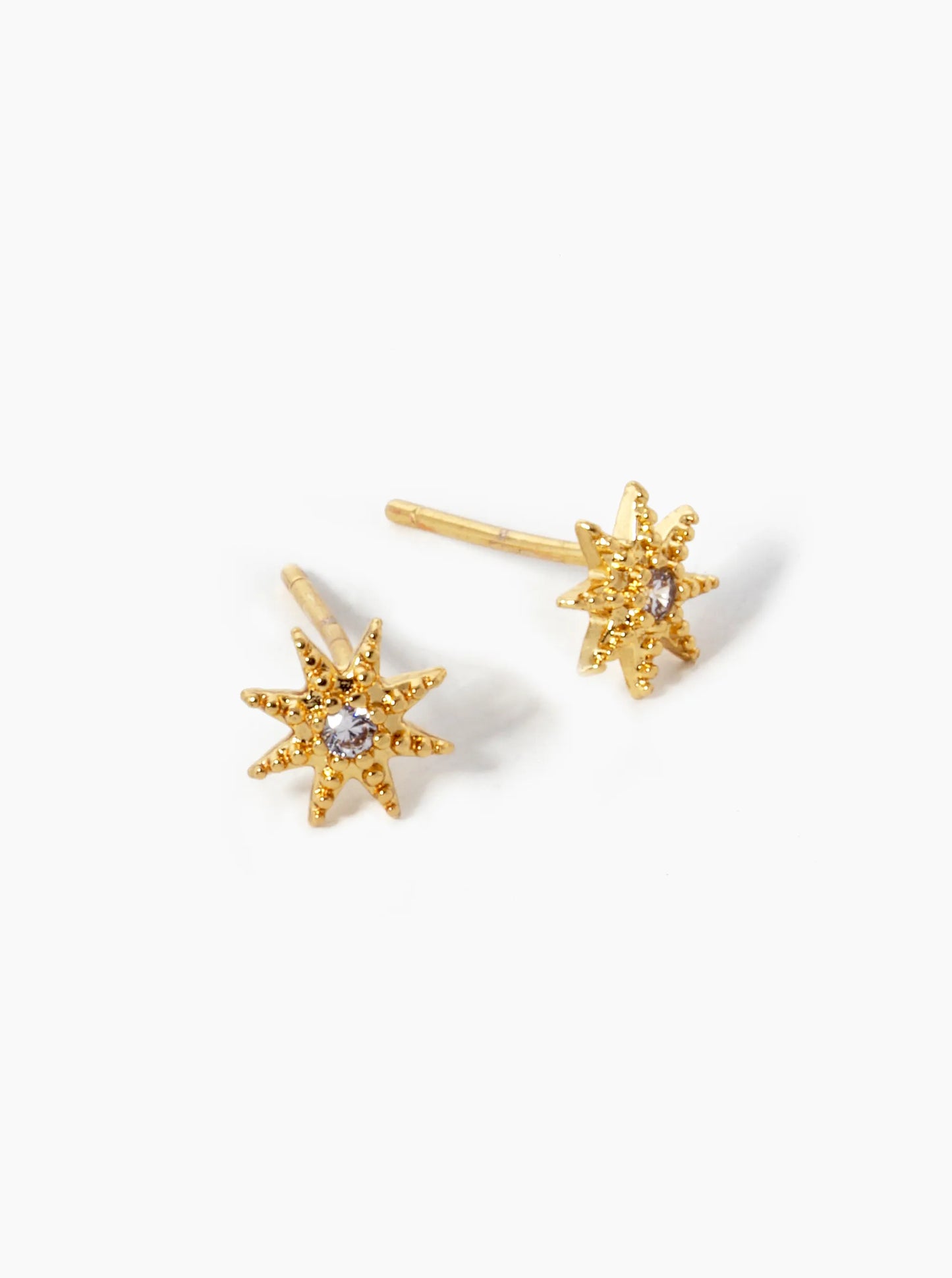 18K Gold Dipped CZ Dainty Sunburst Stud Earrings