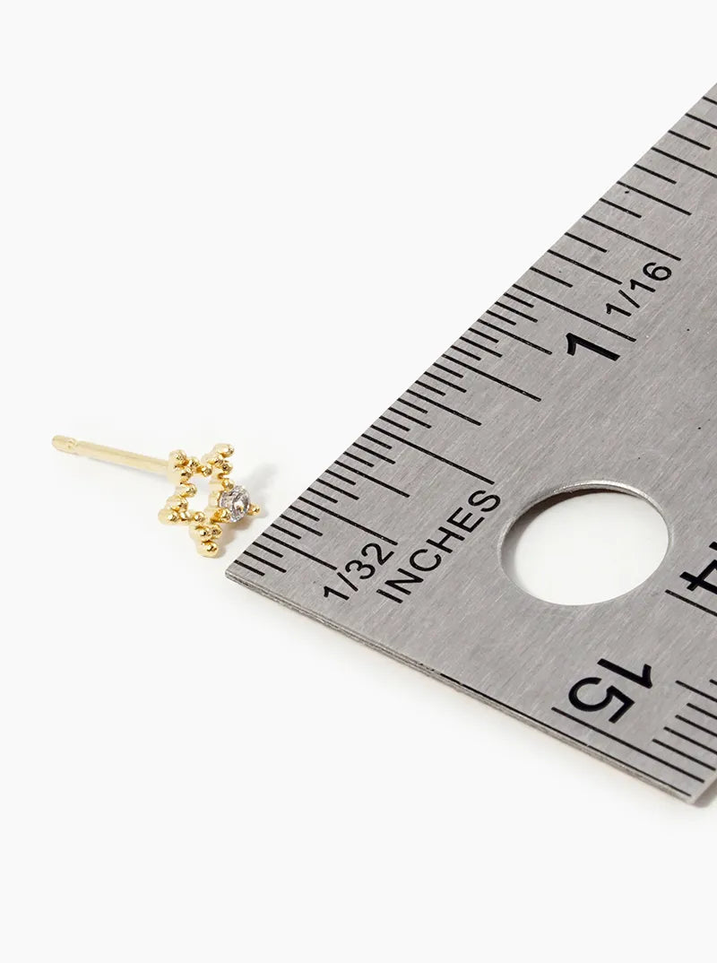 18K-Gold-Dipped CZ Dainty Textured Star Stud Earrings