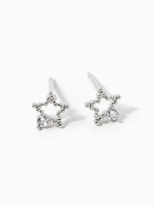 18K-Gold-Dipped CZ Dainty Textured Star Stud Earrings
