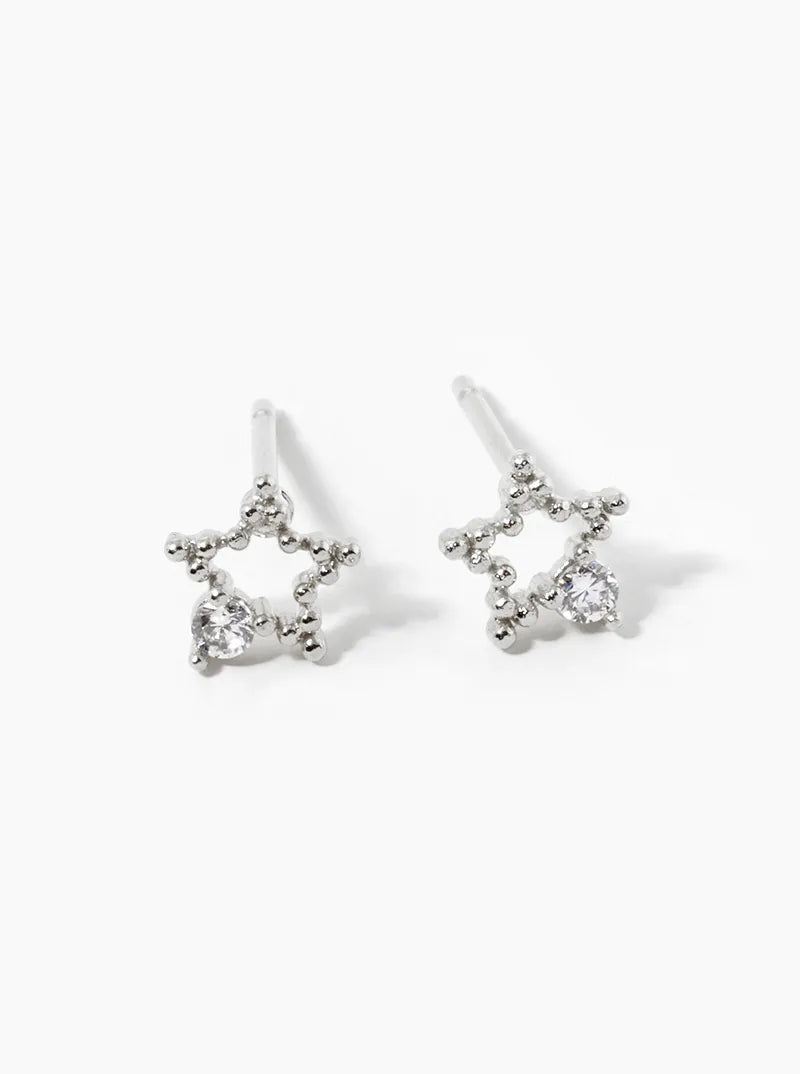 18K-Gold-Dipped CZ Dainty Textured Star Stud Earrings