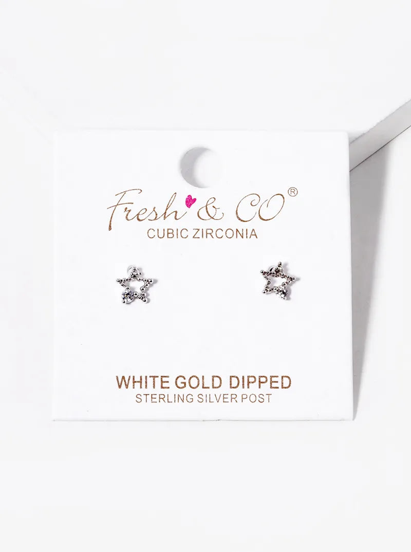 18K-Gold-Dipped CZ Dainty Textured Star Stud Earrings