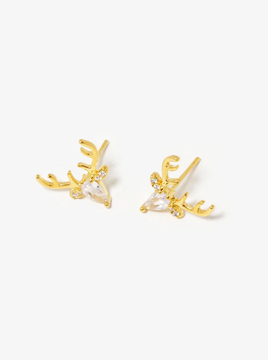 18K Gold Dipped CZ Deer Head Stud Earrings