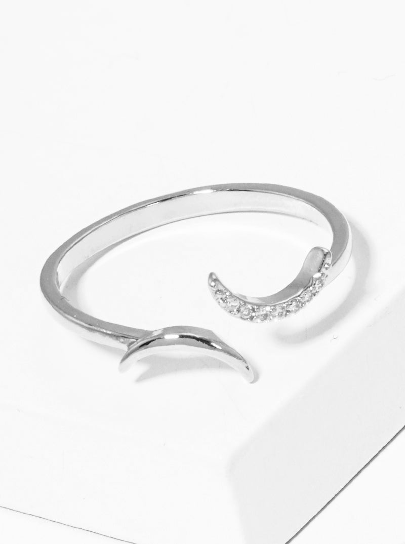 18K Gold Dipped CZ Double Crescent Moon Adjustable Cuff Ring