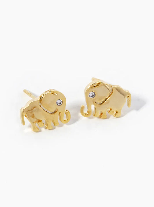 18K-Gold-Dipped CZ Elephant Stud Earrings