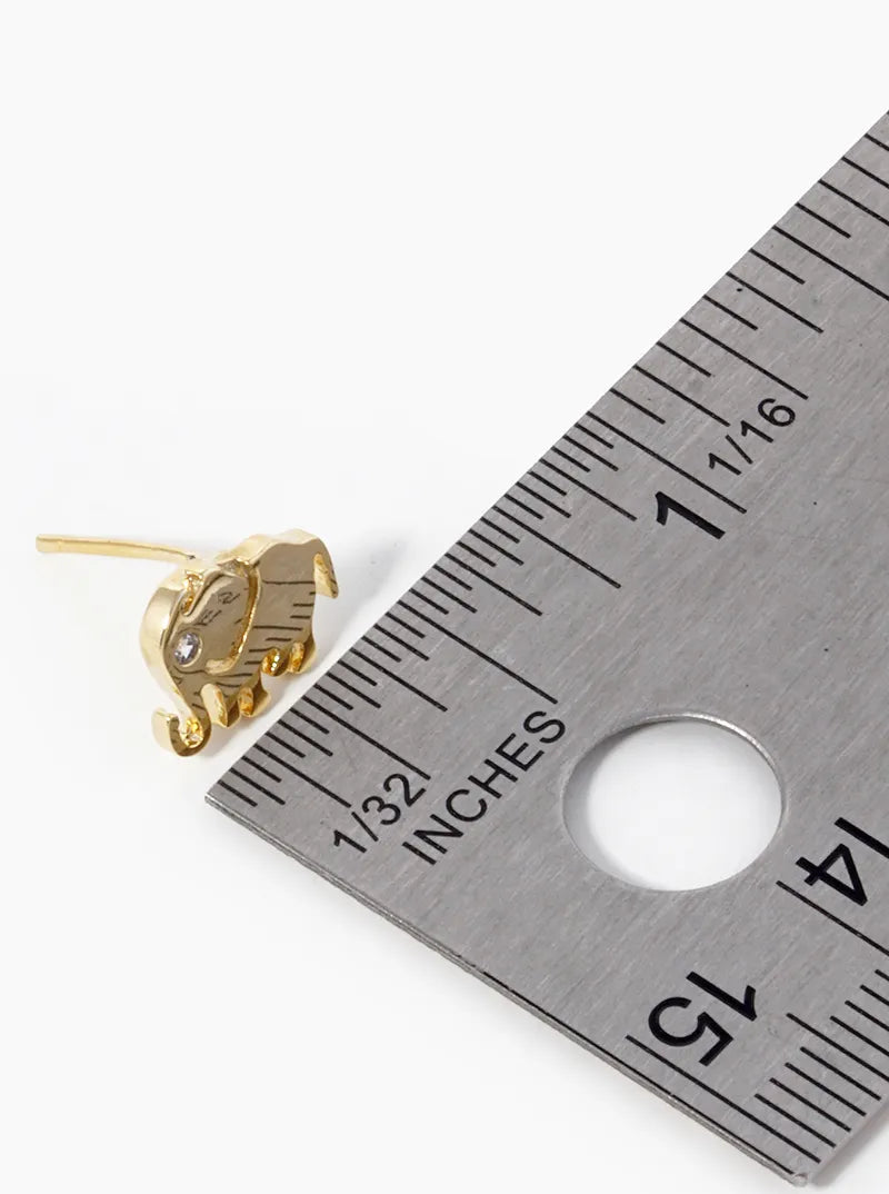 18K-Gold-Dipped CZ Elephant Stud Earrings
