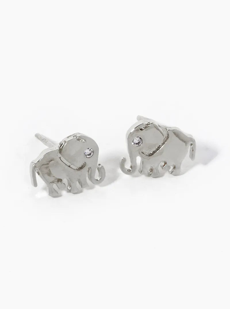 18K-Gold-Dipped CZ Elephant Stud Earrings
