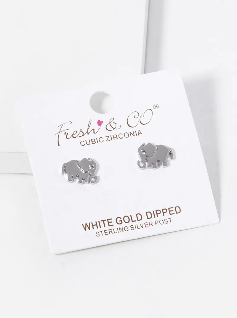 18K-Gold-Dipped CZ Elephant Stud Earrings