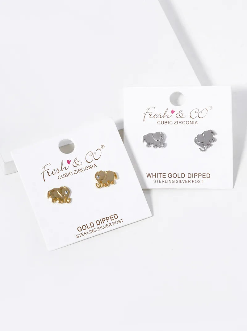 18K-Gold-Dipped CZ Elephant Stud Earrings