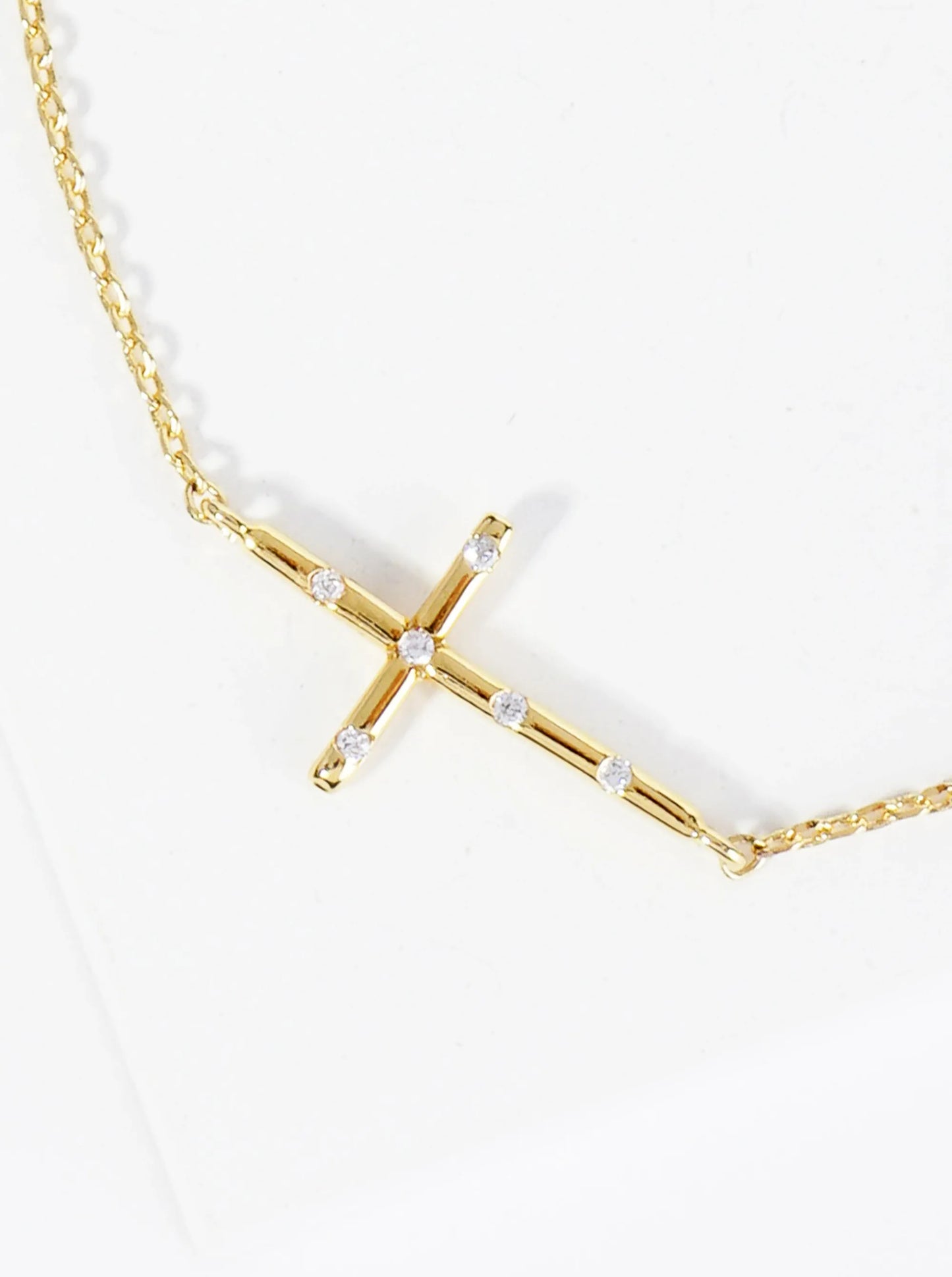 18K Gold Dipped CZ Embedded Delicate Cross Brass Chain Anklet