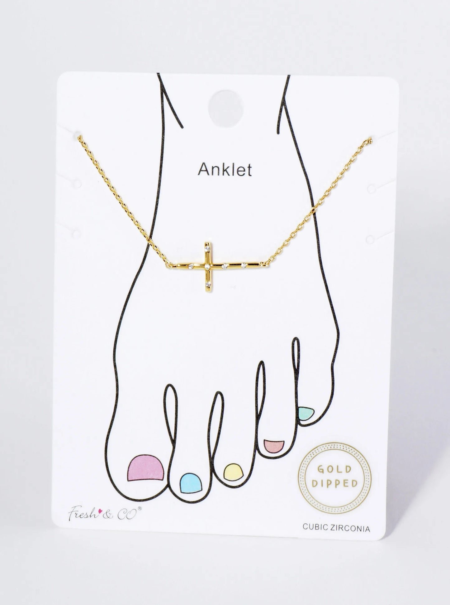 18K Gold Dipped CZ Embedded Delicate Cross Brass Chain Anklet