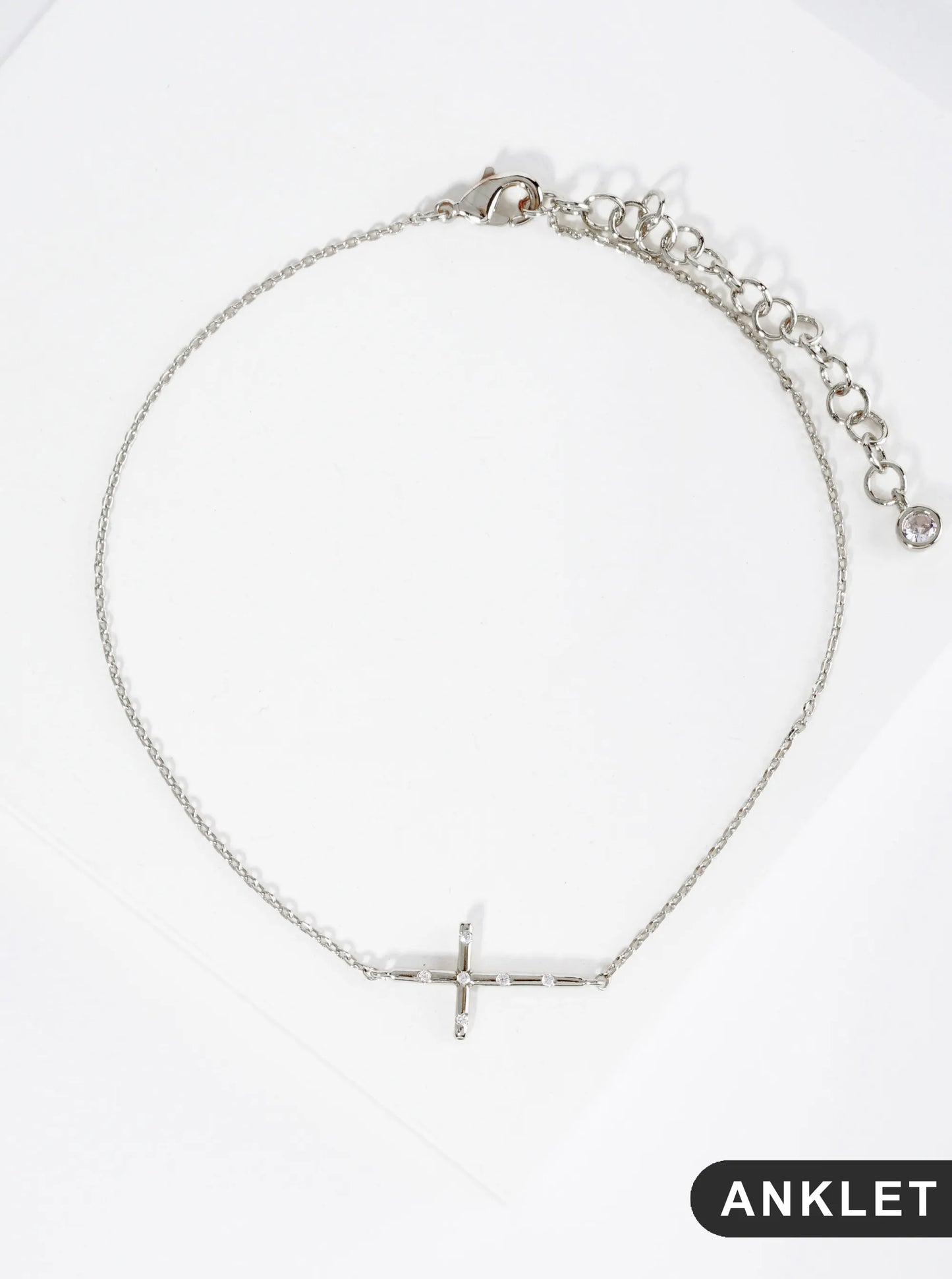 18K Gold Dipped CZ Embedded Delicate Cross Brass Chain Anklet