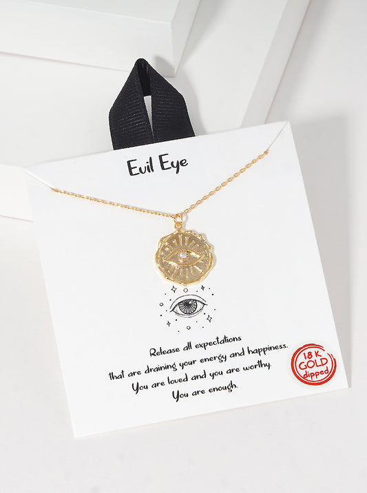 18K Gold Dipped CZ Evil Eye Coin Pendant Necklace