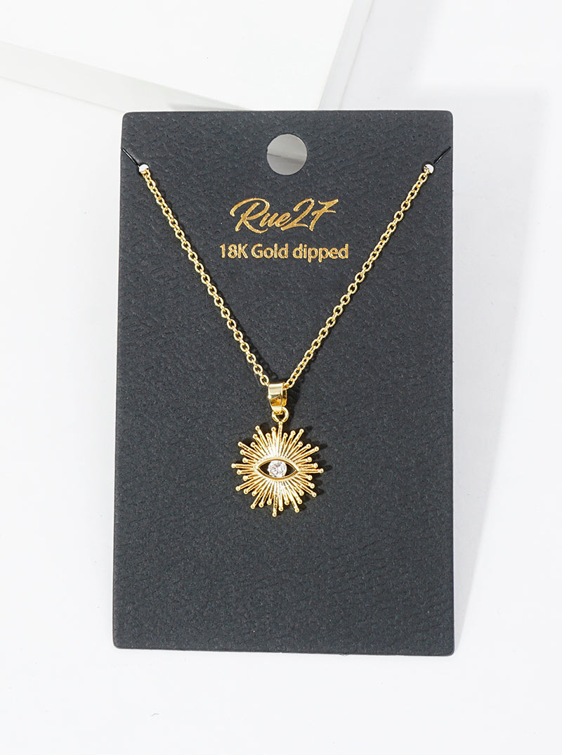 18K Gold Dipped CZ Evil Eye Pendant Necklace