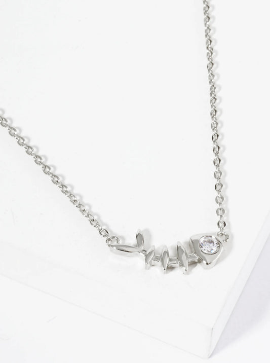 18K Gold Dipped CZ Eye Fishbone Pendant Necklace