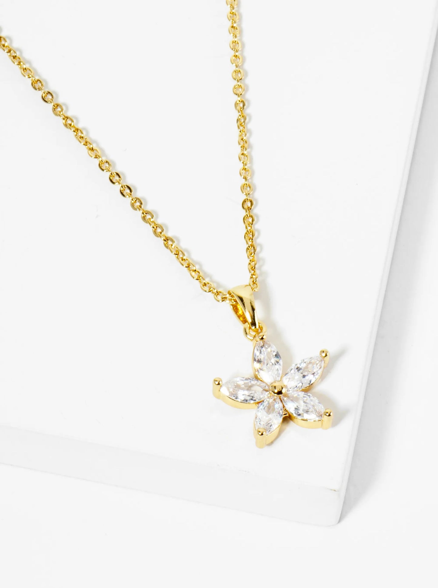 18K Gold Dipped CZ Flower Pendant Necklace