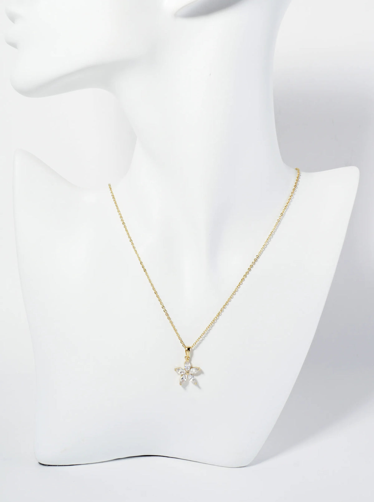 18K Gold Dipped CZ Flower Pendant Necklace