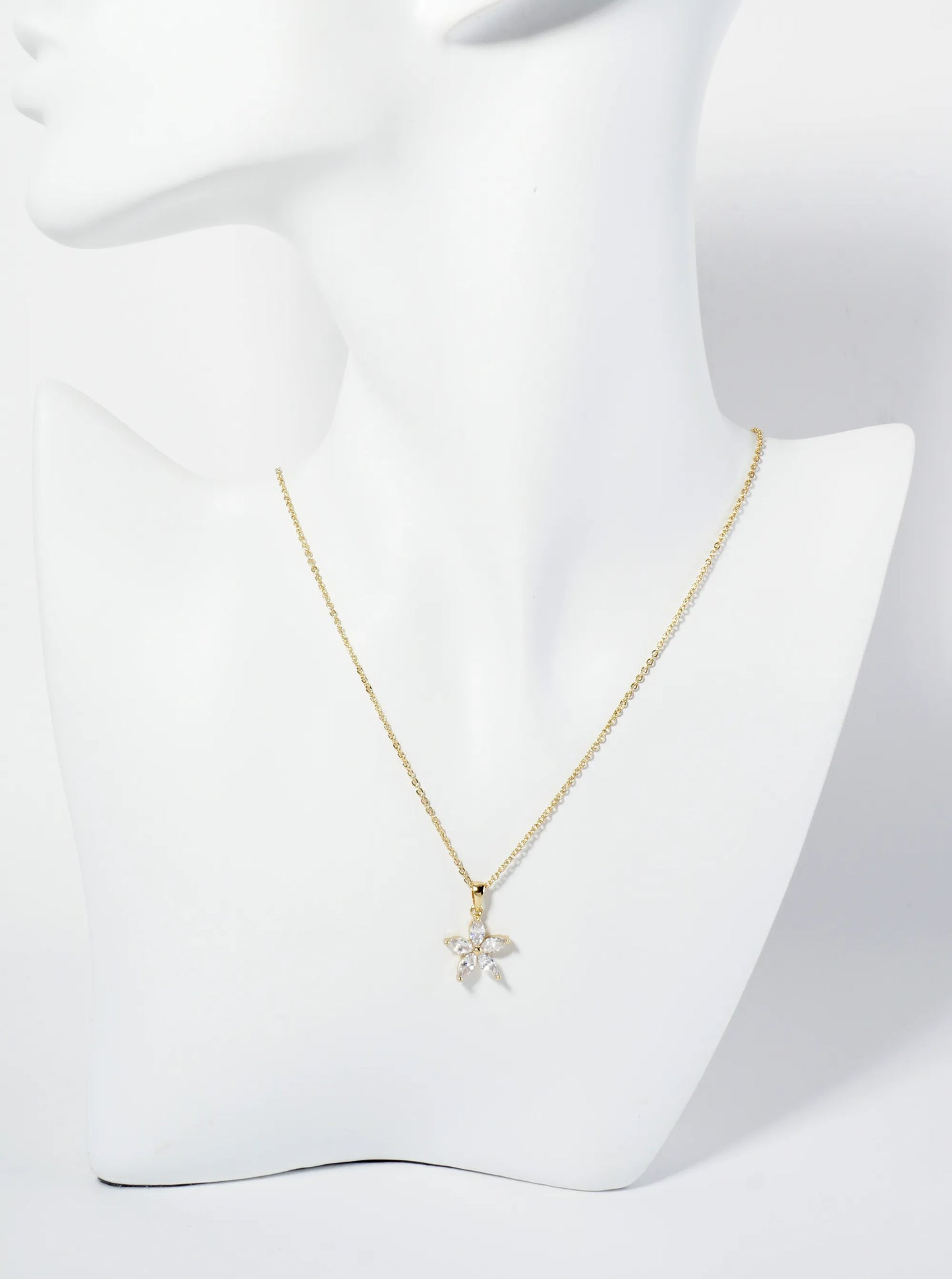 18K Gold Dipped CZ Flower Pendant Necklace