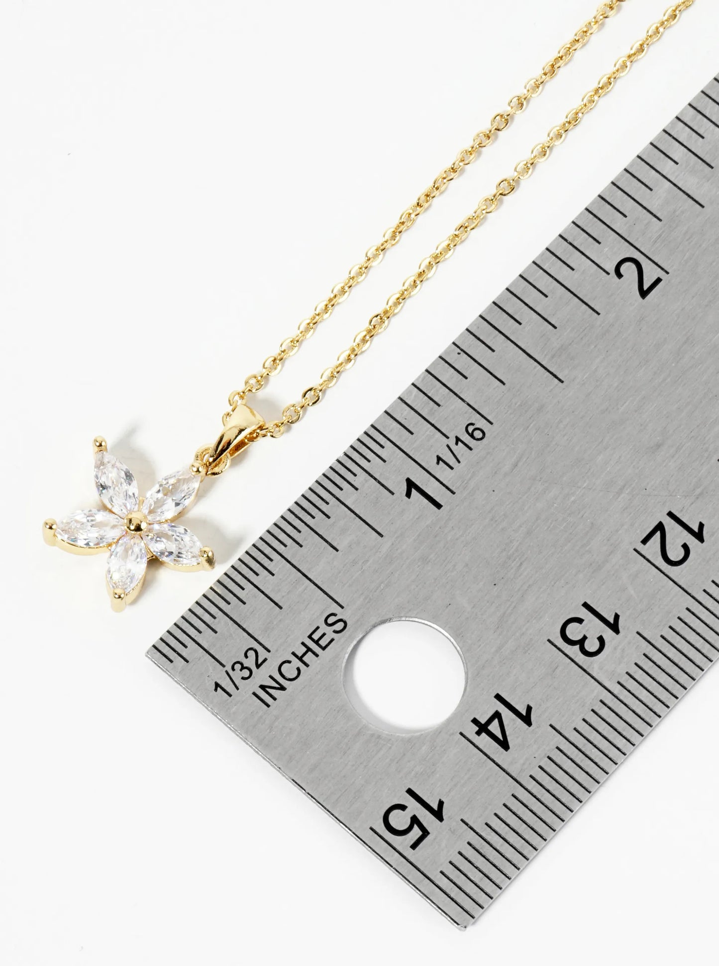 18K Gold Dipped CZ Flower Pendant Necklace