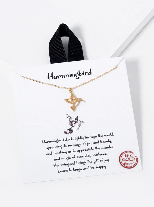 18K Gold Dipped CZ Hummingbird Pendant Necklace