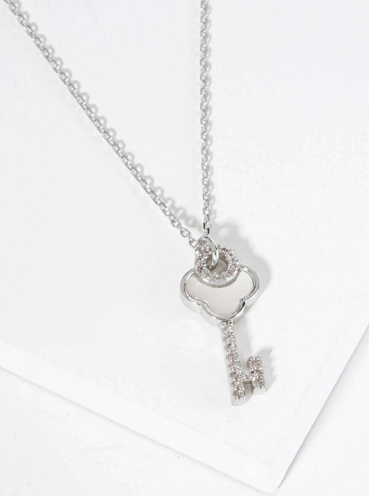 18K Gold Dipped CZ Mother Of Pearl Key Pendant Necklace