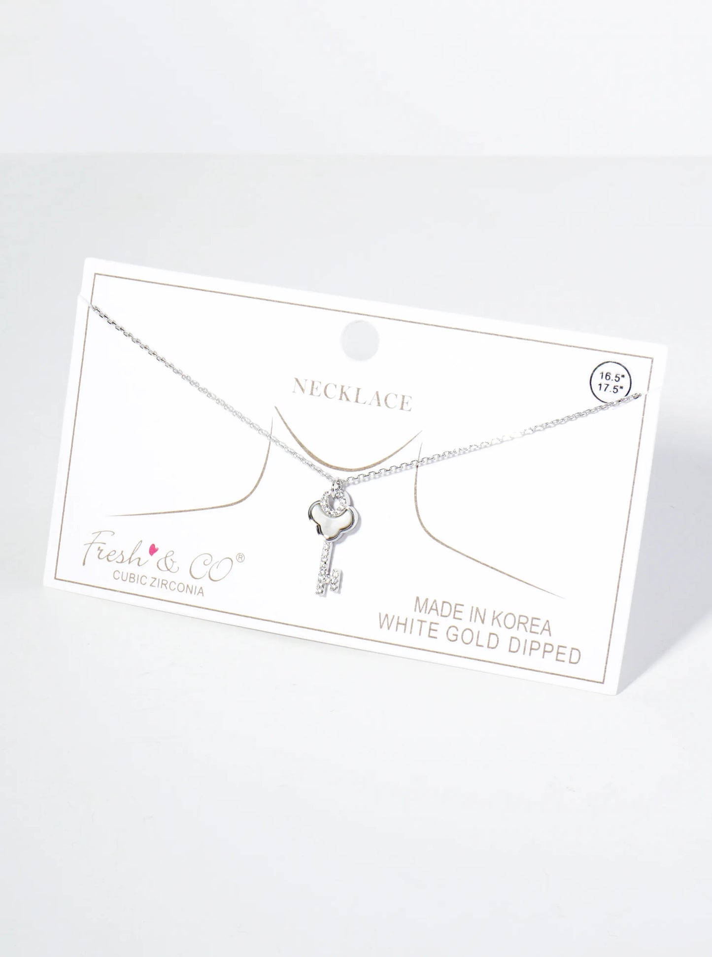 18K Gold Dipped CZ Mother Of Pearl Key Pendant Necklace