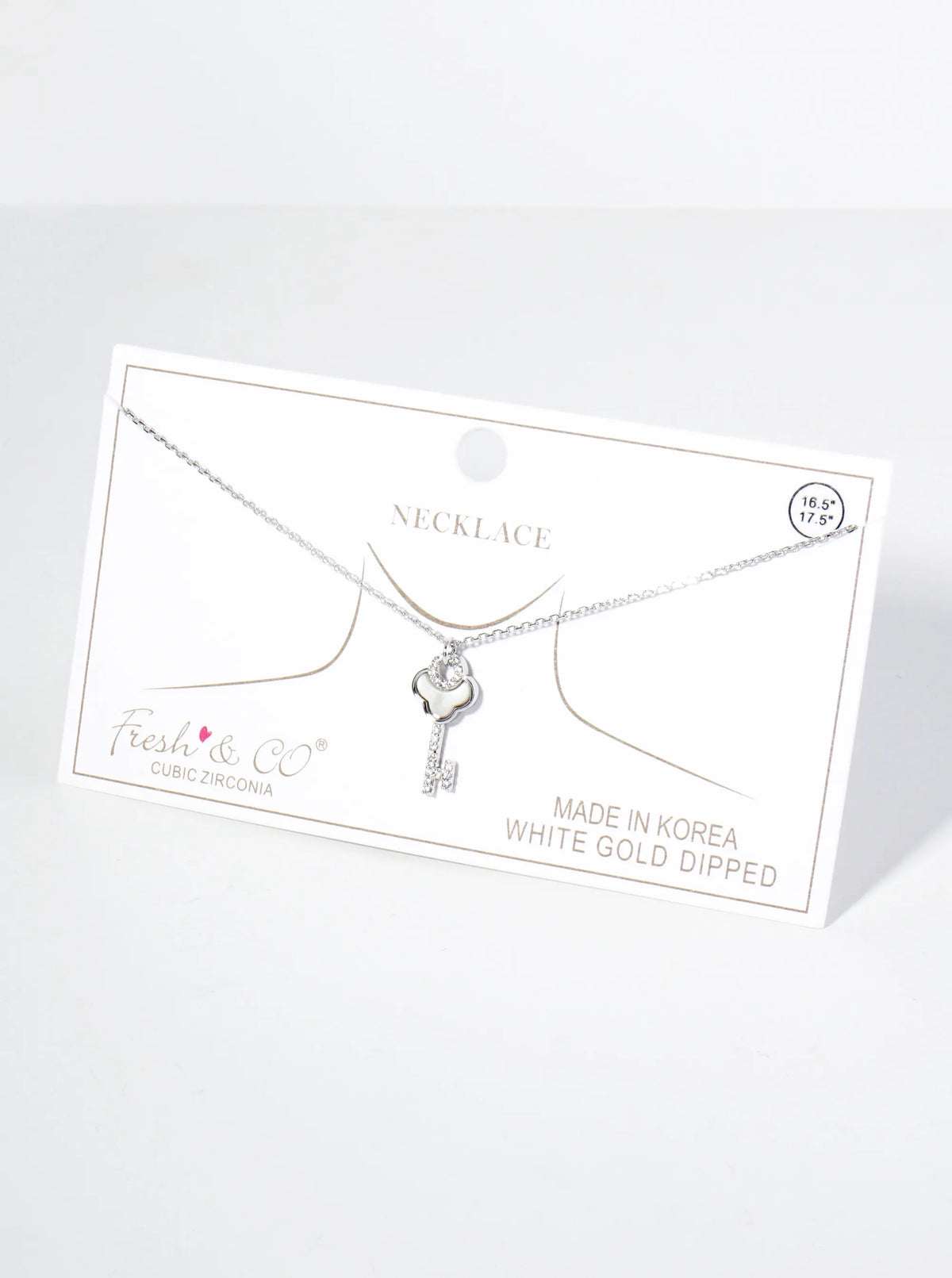 18K Gold Dipped CZ Mother Of Pearl Key Pendant Necklace