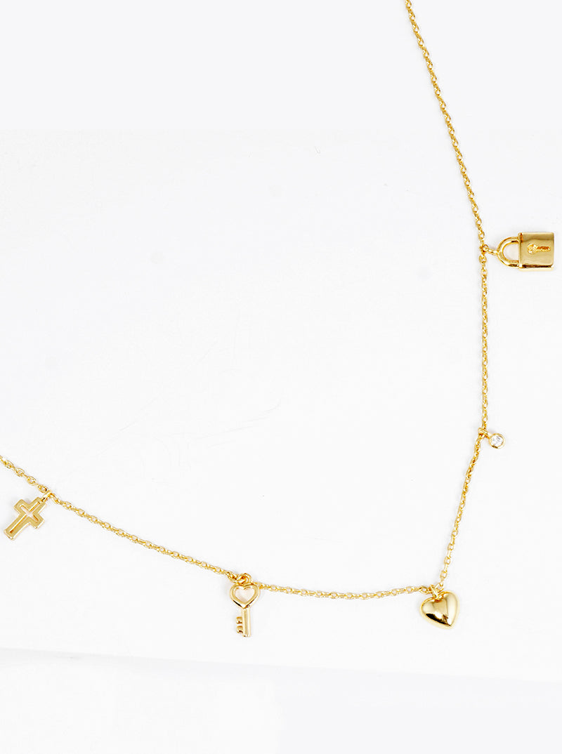 18K Gold Dipped CZ Multi Charms Delicate Necklace