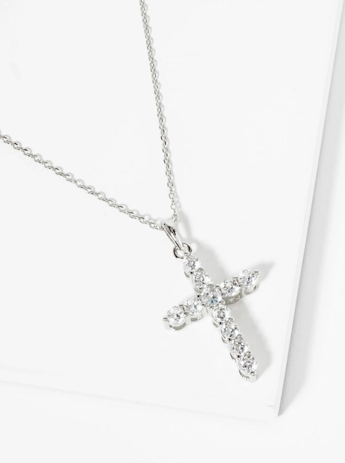 18K Gold Dipped CZ Pave 1 Inch Cross Pendant Necklace