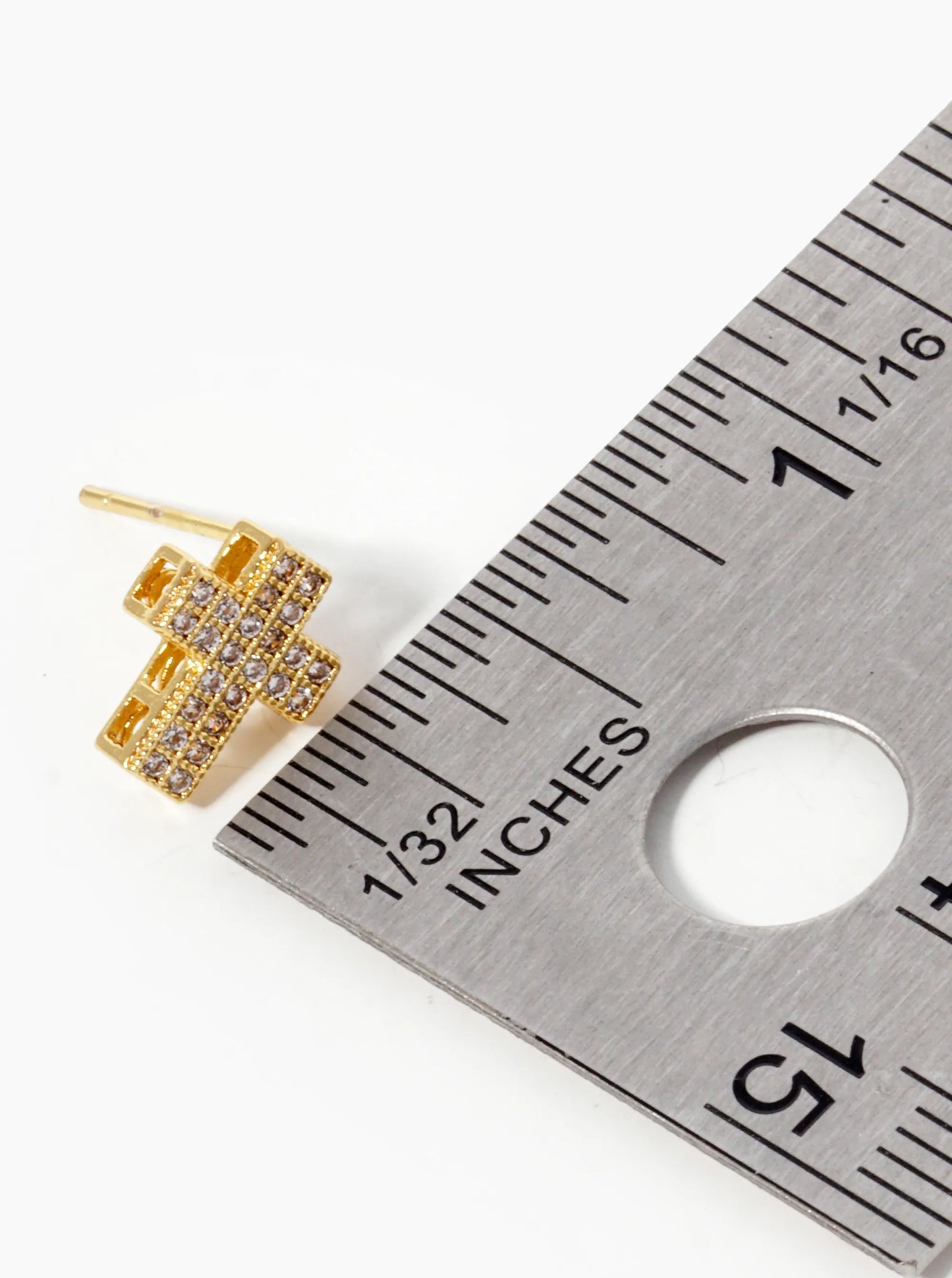 18K Gold Dipped CZ Pave 10mm Cross Stud Earrings