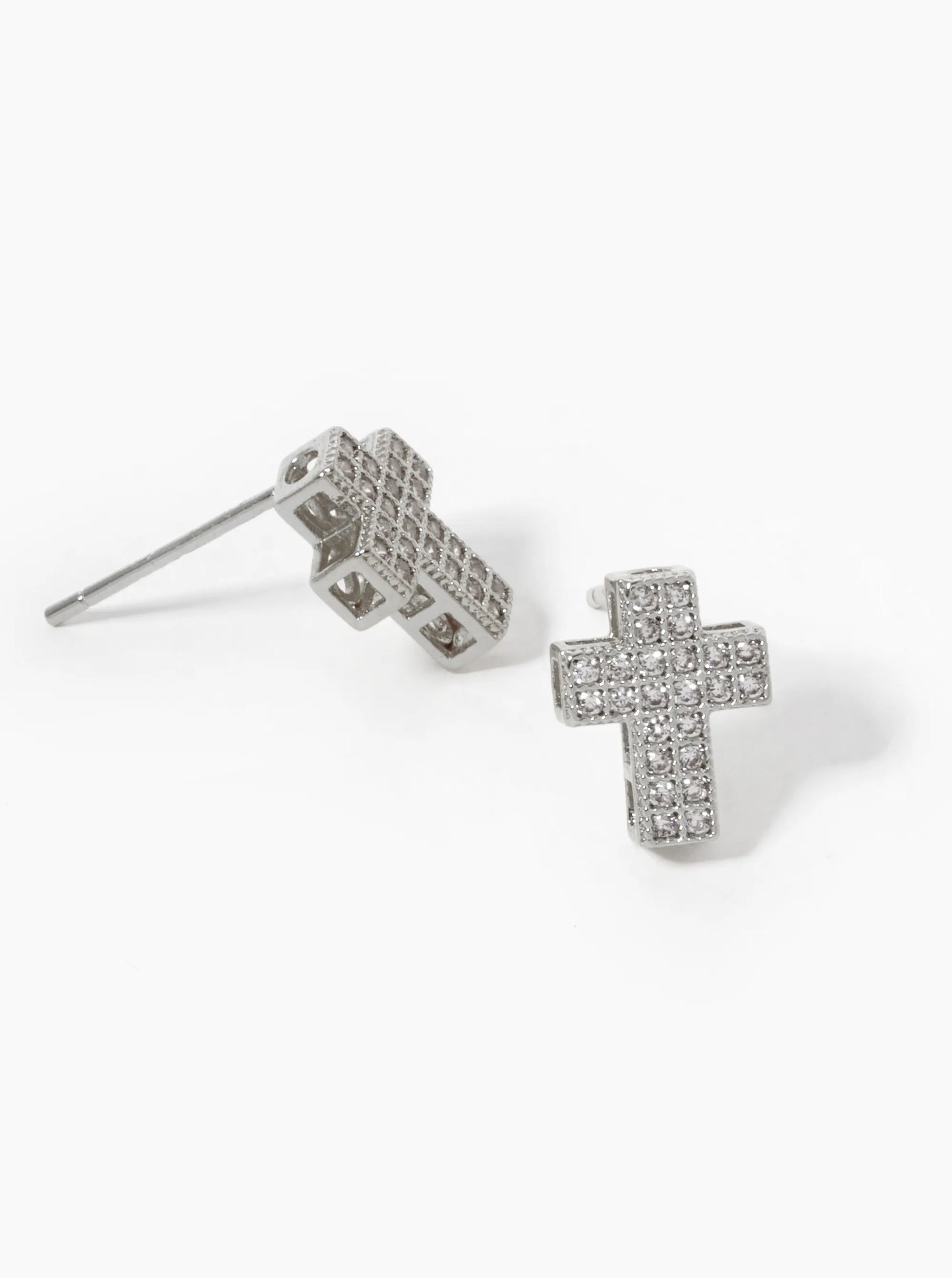 18K Gold Dipped CZ Pave 10mm Cross Stud Earrings