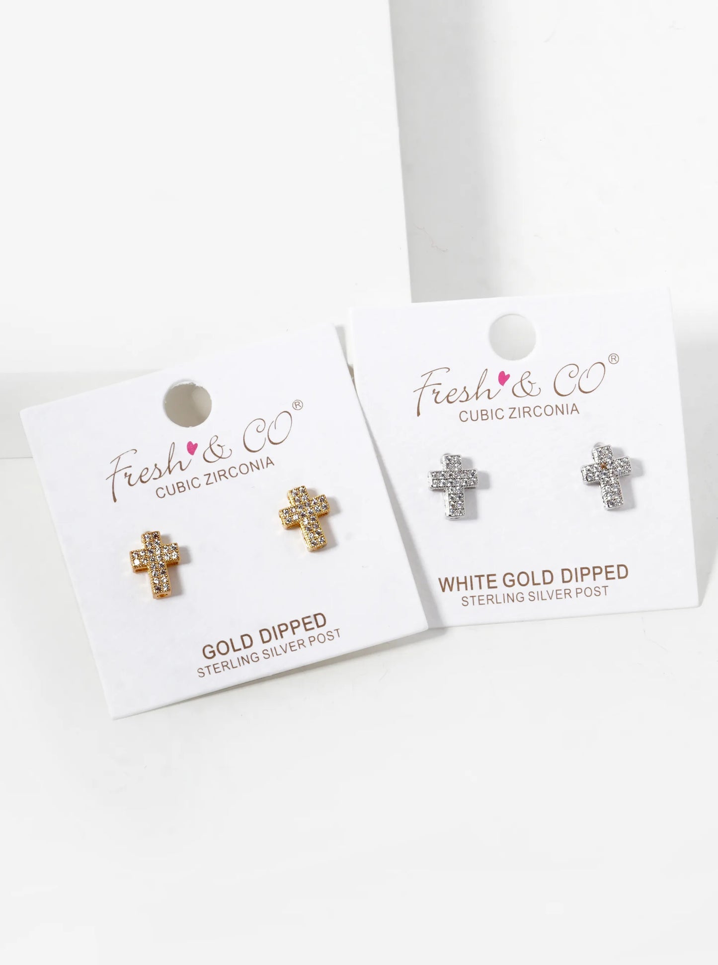 18K Gold Dipped CZ Pave 10mm Cross Stud Earrings
