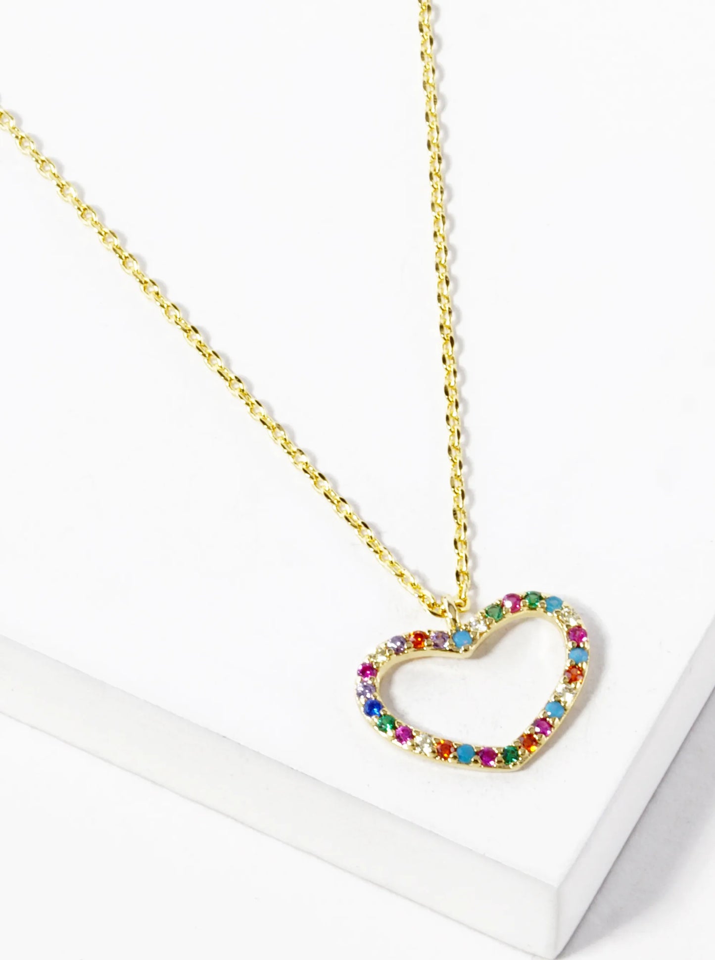 18K Gold Dipped CZ Pave 10mm Heart Pendant Necklace