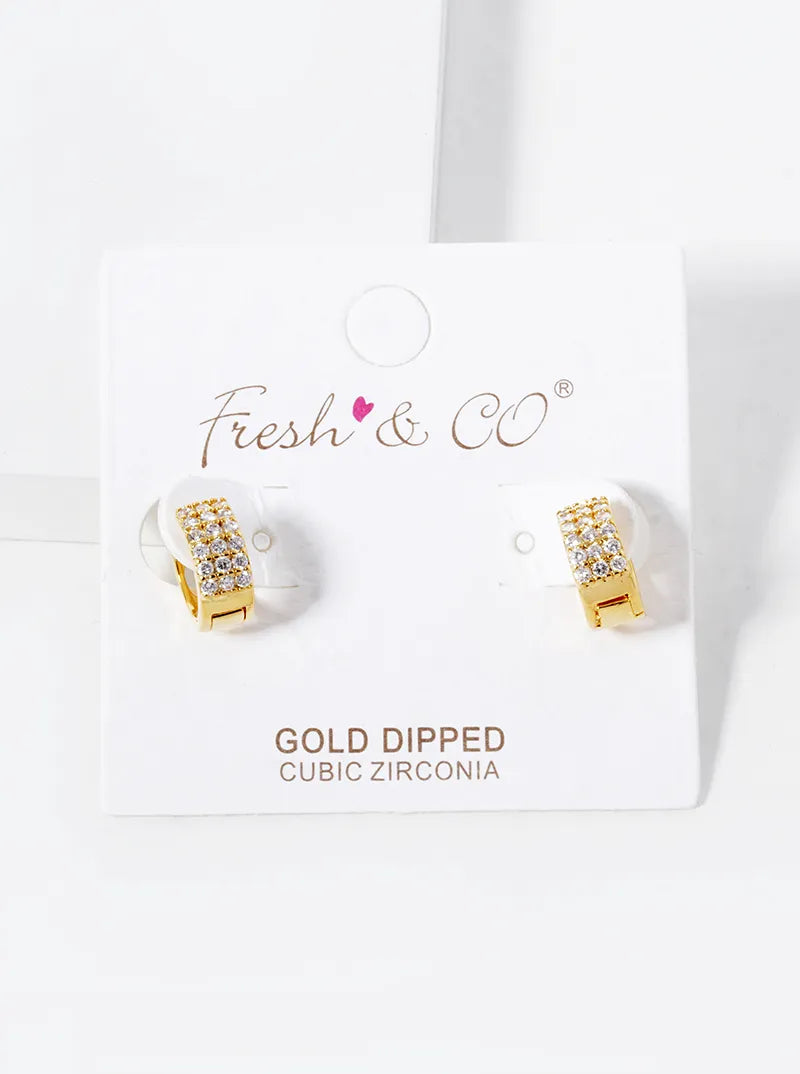 18K Gold Dipped CZ Pave 10mm Huggie Hoop Earrings
